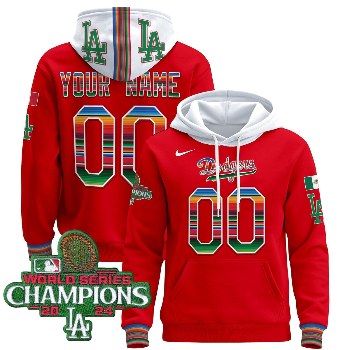 Dodgers Mexico 2024 World Series Champions Custom Pullover Hoodie