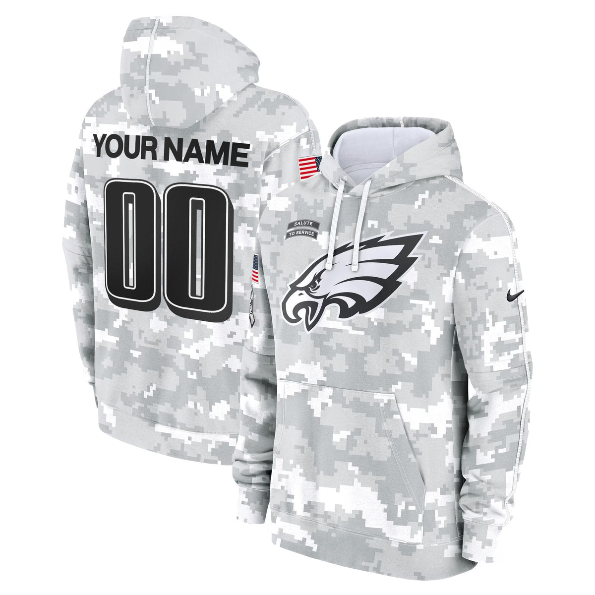Philadelphia Eagles 2024 Salute to Service Custom Fleece Pullover Hoodie