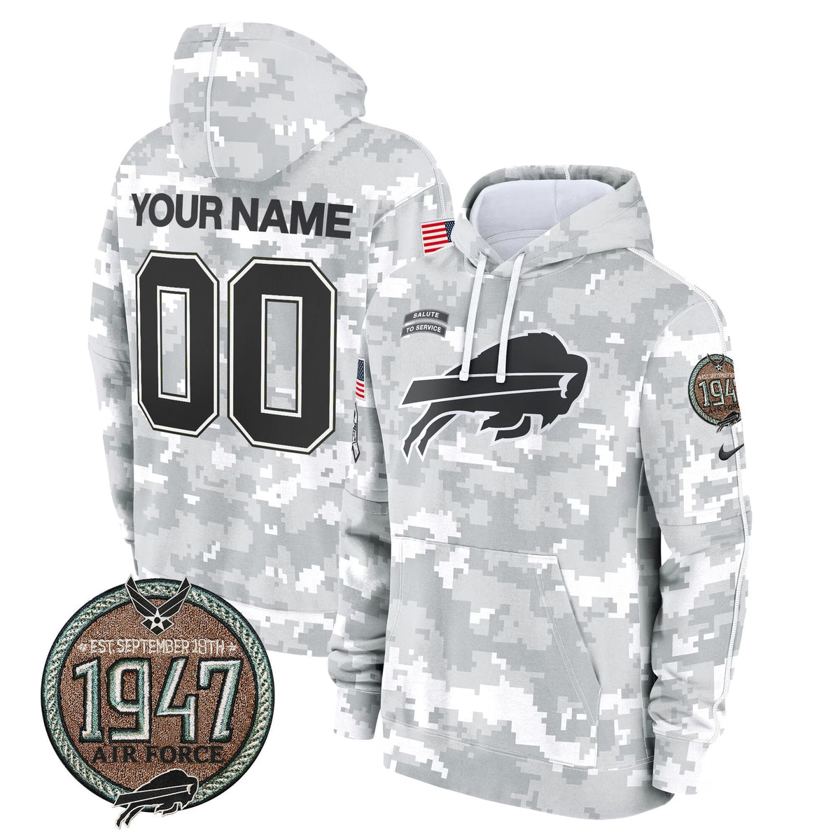 Buffalo Bills 2024 Salute to Service Establishment Year Patch Custom Fleece Pullover Hoodie