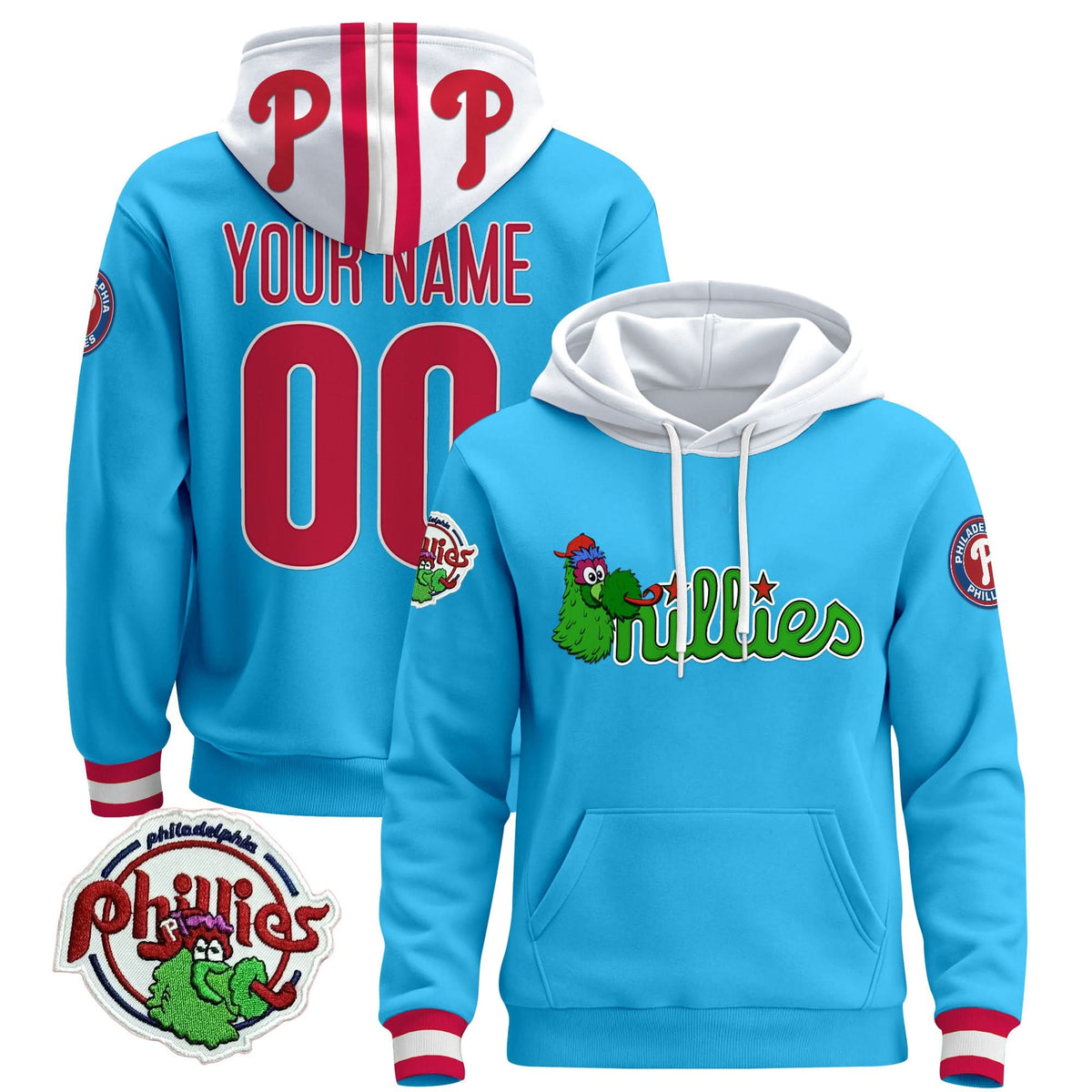 Philadelphia Phillies Phanatic Patch Custom Pullover Hoodie - All Stitched