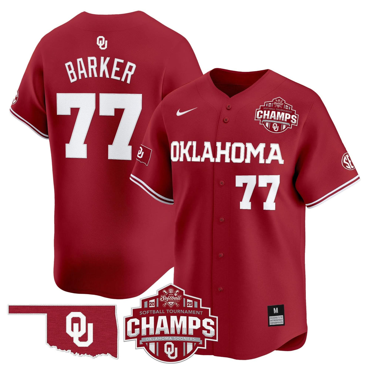 Men's Size - Oklahoma Sooners 2025 SEC Softball Conference Tournament Champions Patch Vapor Premier Limited Jersey - All Stitched