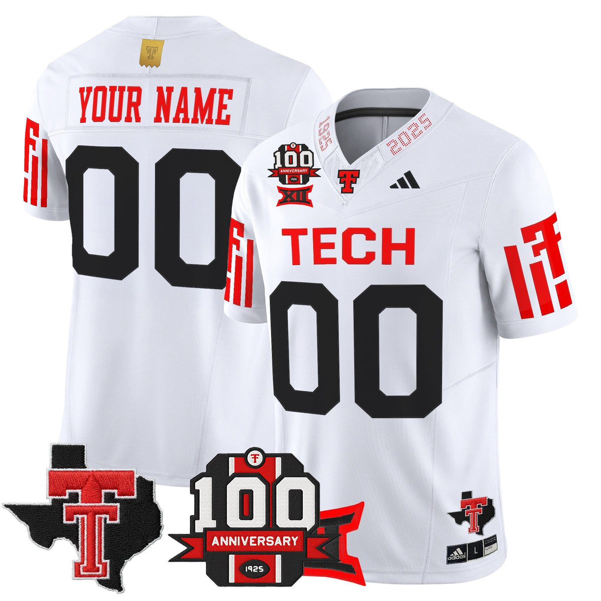 Texas Tech Red Raiders 2025 Vapor Limited Custom Jersey - 100th Anniversary & Texas Patch - All Stitched