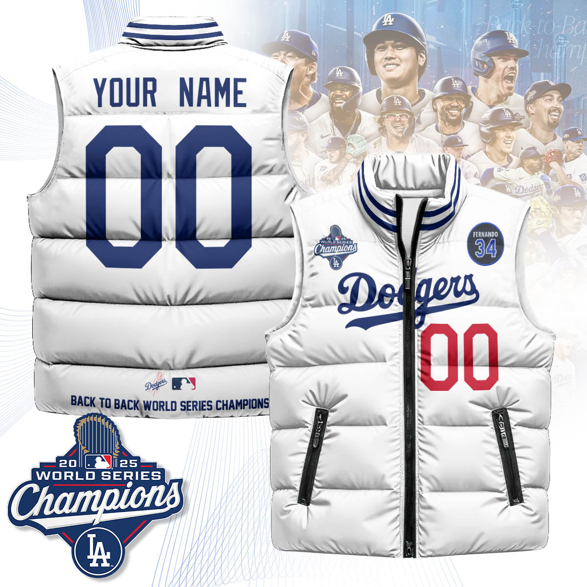 LAD 2025 World Series Champions Custom Puffer Vest
