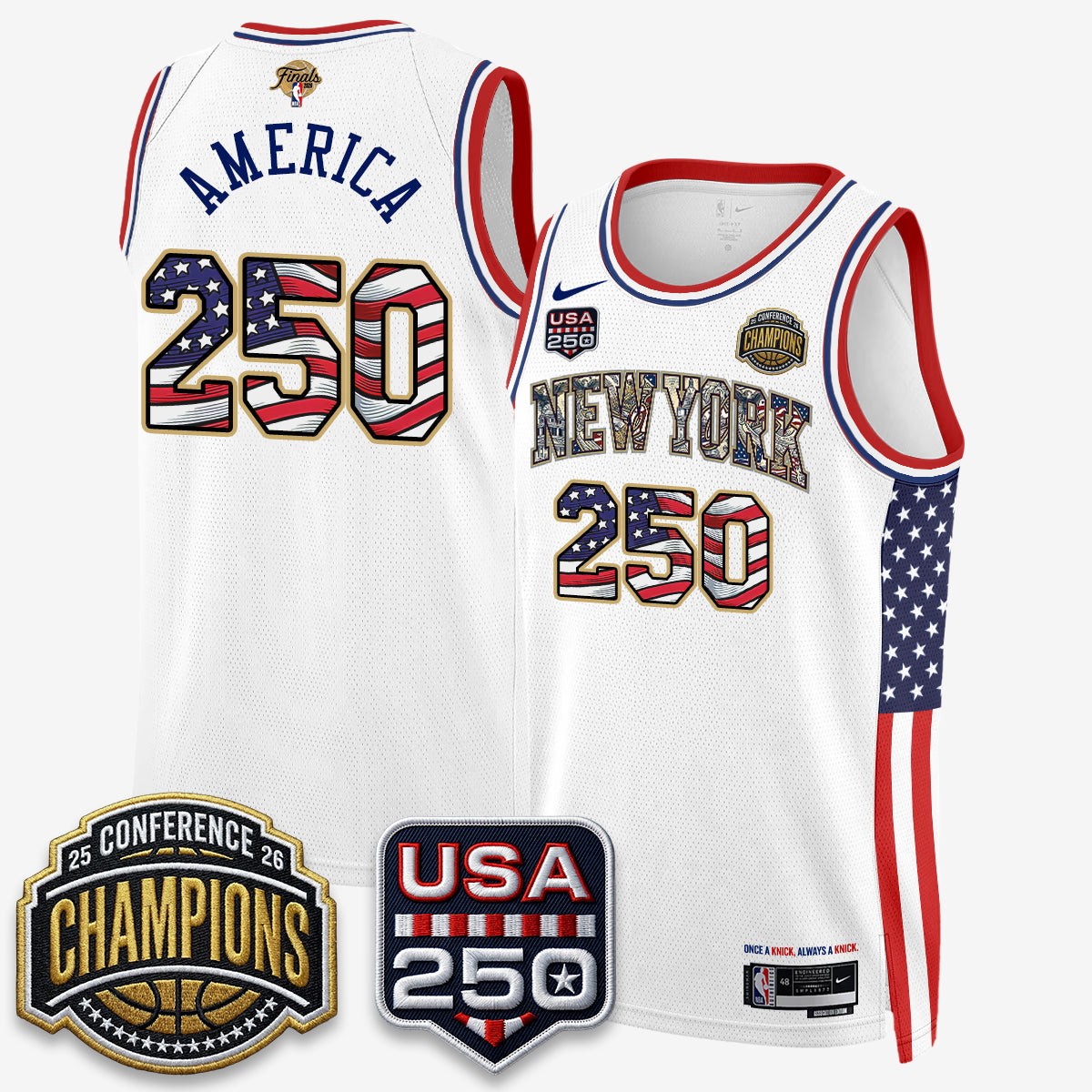 NYK 2026 Basketball Eastern Conference Champions x Fourth of July Vapor Jersey - Stitched