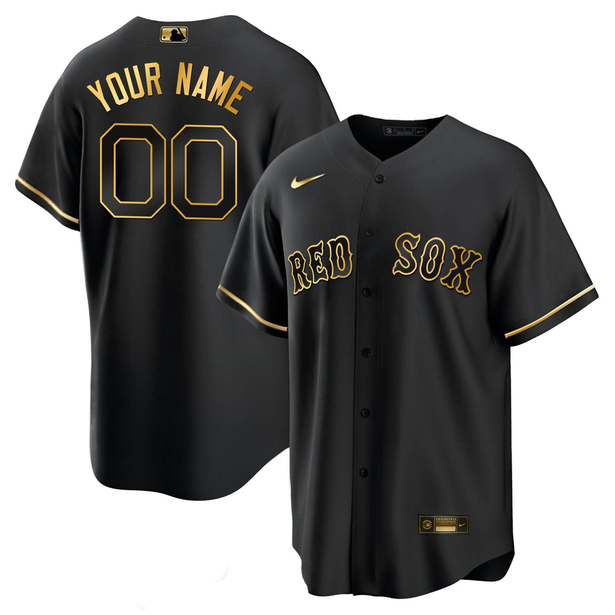 Boston Red Sox Black Gold & White Gold Custom Jersey - All Stitched