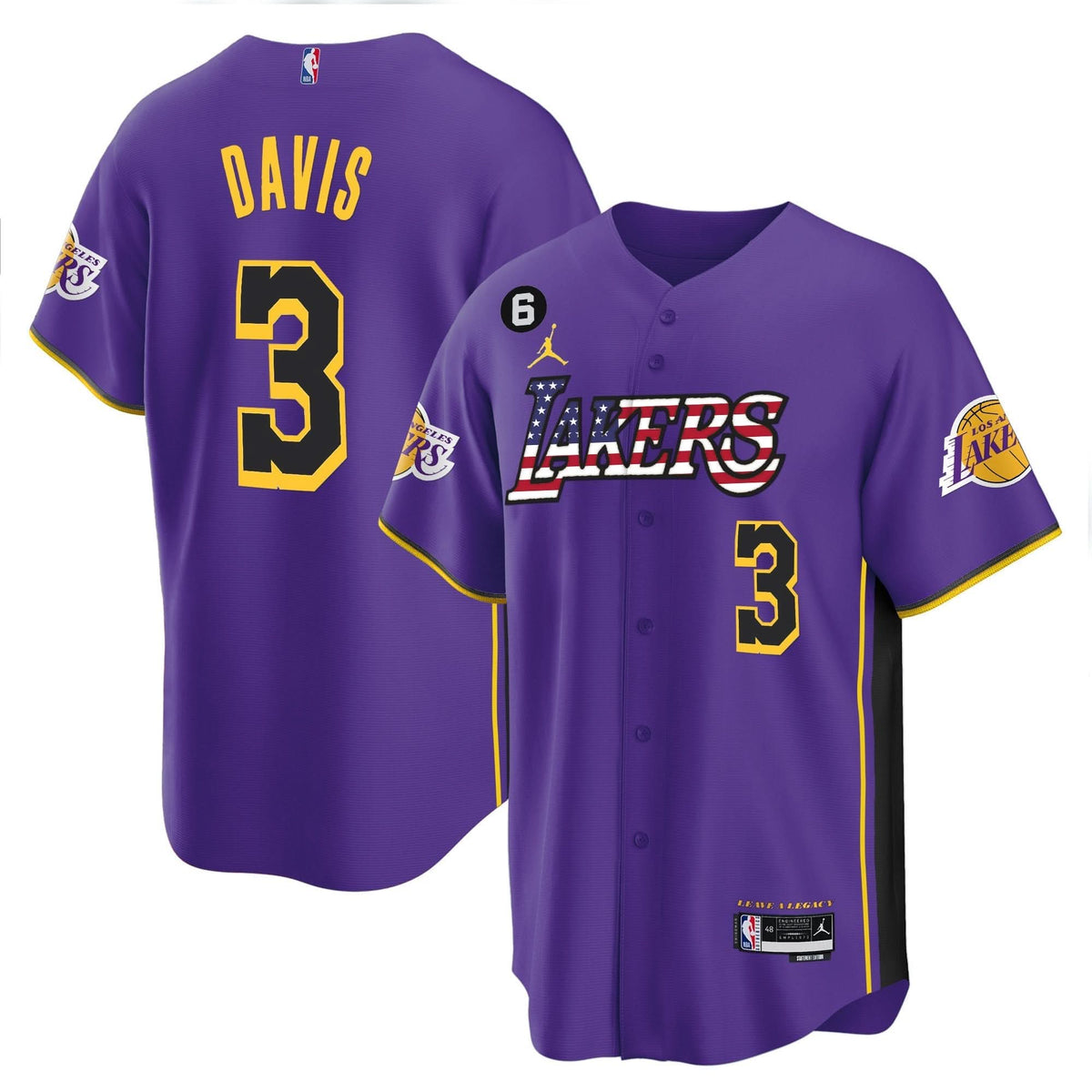 Men's Los Angeles Lakers Flag Baseball Jersey - All Stitched
