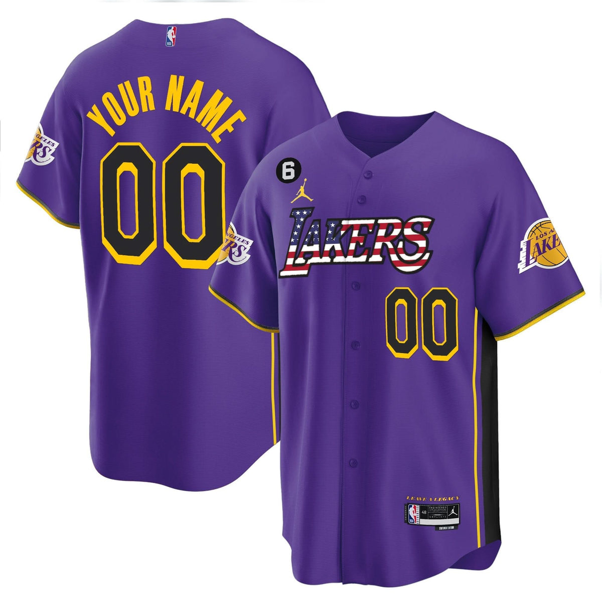 Los Angeles Lakers Flag Baseball Custom Jersey - All Stitched