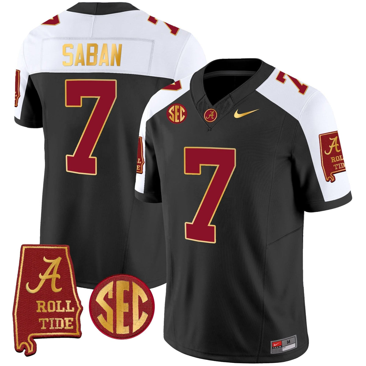 Nick Saban Alabama Crimson Tide #7 Champions Gold Trim Vapor Jersey - All Stitched