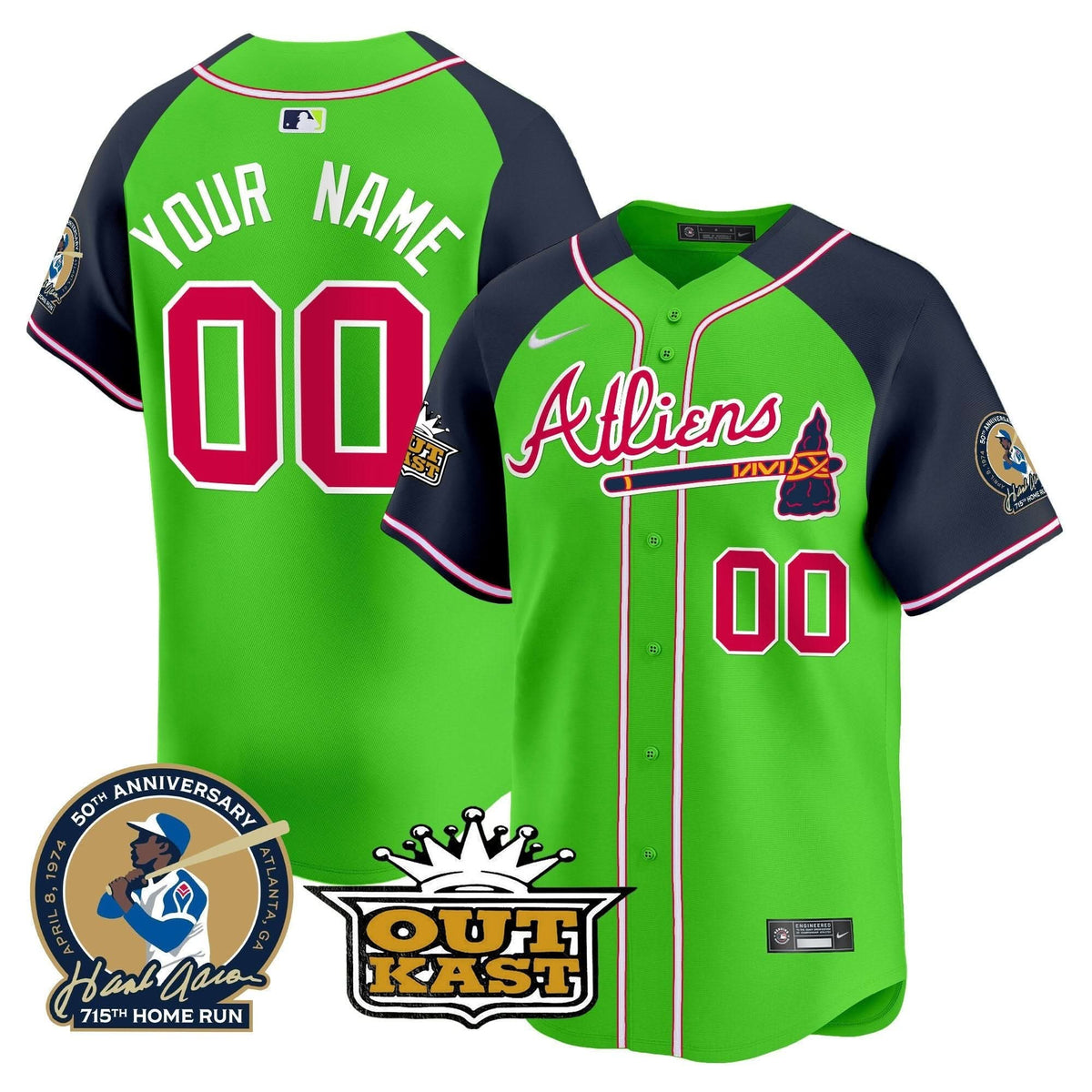 AB Atliens & Hank Aaron Patch Vapor Premier Limited Custom Jersey - Stitched