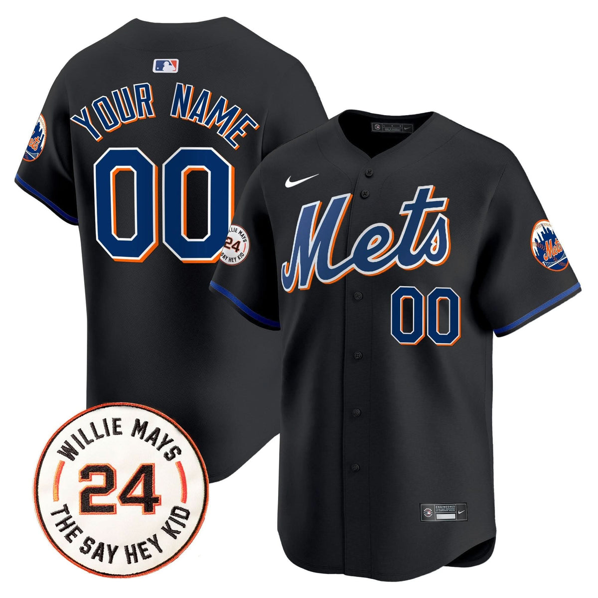 NYM Willie Mays Patch Vapor Premier Limited Custom Jersey - Stitched