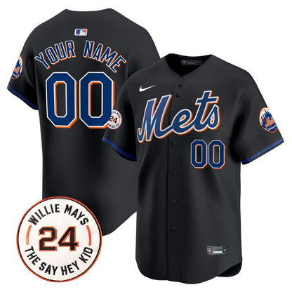 NYM Willie Mays Patch Vapor Premier Limited Custom Jersey - Stitched