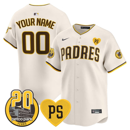 Padres “For Peter” & Petco Park 20th Patch Vapor Premier Limited Custom Jersey V2 – All Stitched
