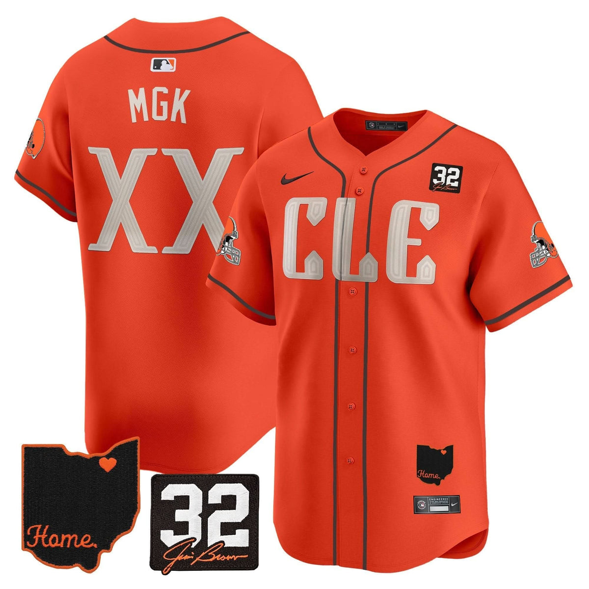 Men's Browns #32 Jim Brown Memorial & Home Patch Vapor Premier Limited Jersey - All Stitched