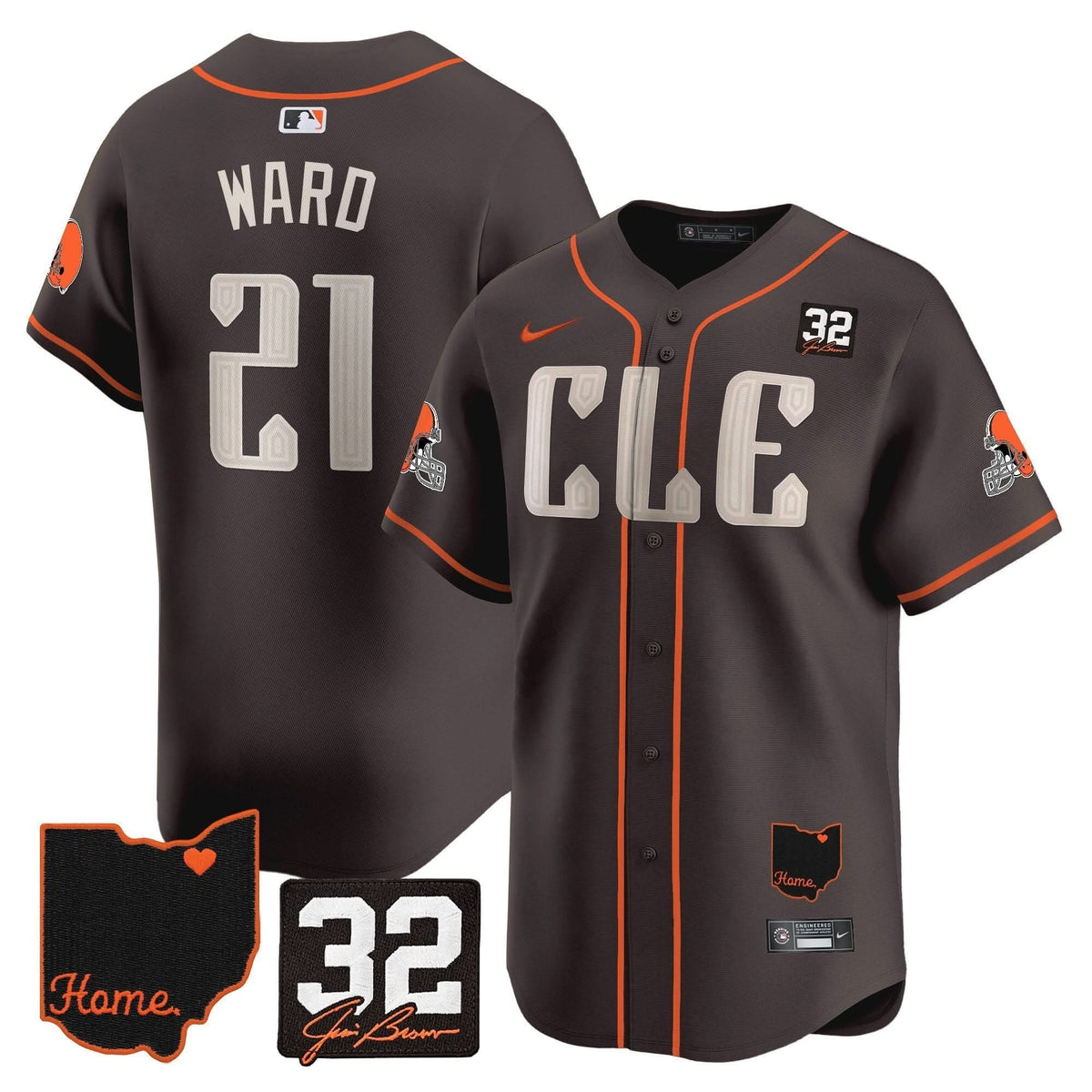 Men's Browns #32 Jim Brown Memorial & Home Patch Vapor Premier Limited Jersey - All Stitched