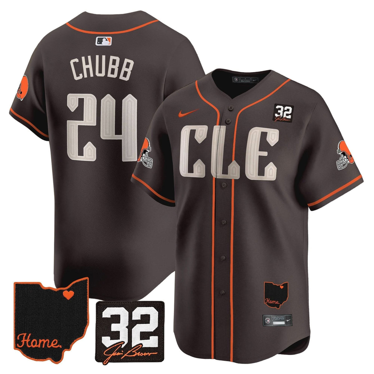 Men's Browns #32 Jim Brown Memorial & Home Patch Vapor Premier Limited Jersey - All Stitched