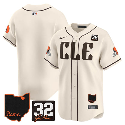 Men's Browns #32 Jim Brown Memorial & Home Patch Vapor Premier Limited Jersey - All Stitched