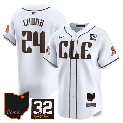 Men's Browns #32 Jim Brown Memorial & Home Patch Vapor Premier Limited Jersey - All Stitched