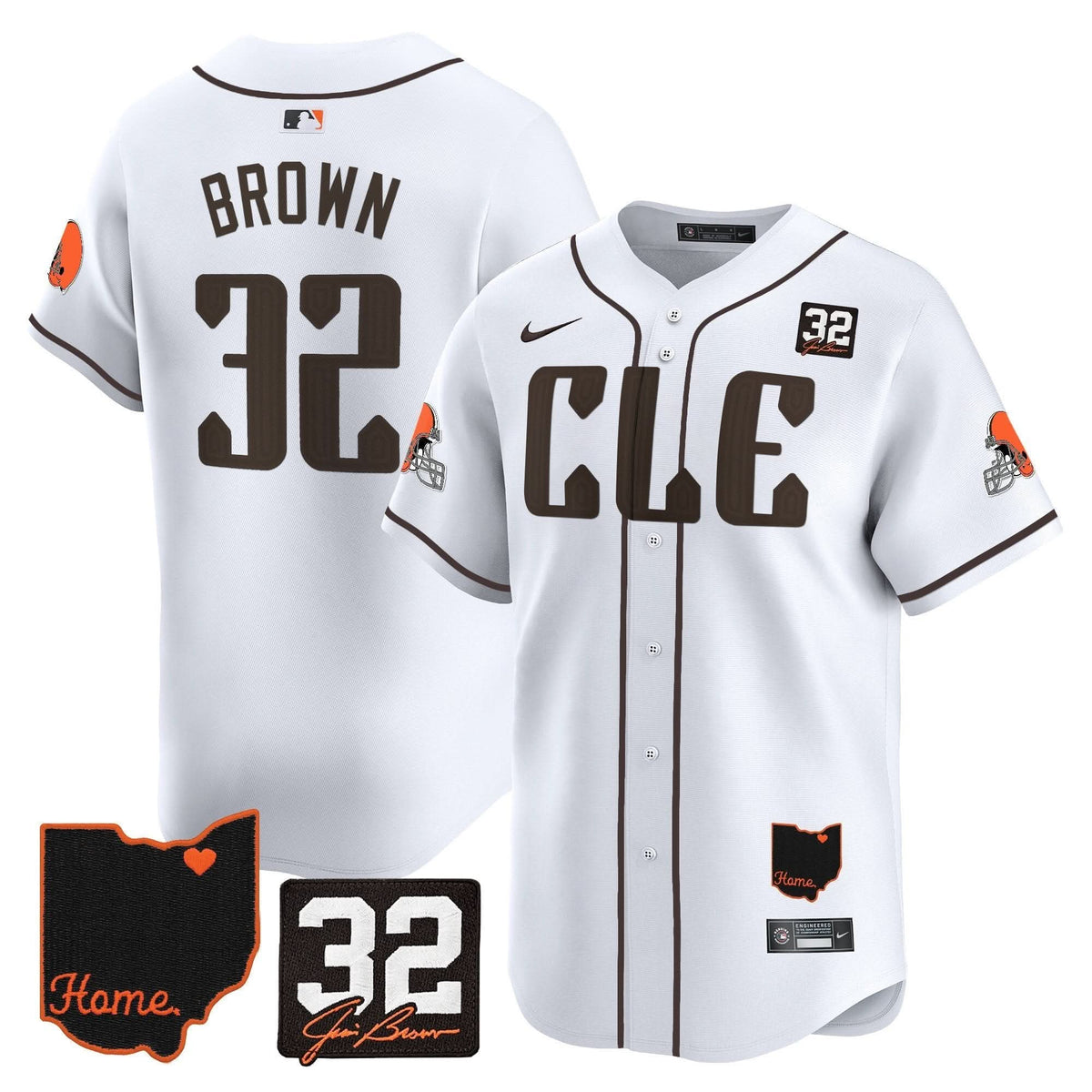 Men's Browns #32 Jim Brown Memorial & Home Patch Vapor Premier Limited Jersey - All Stitched