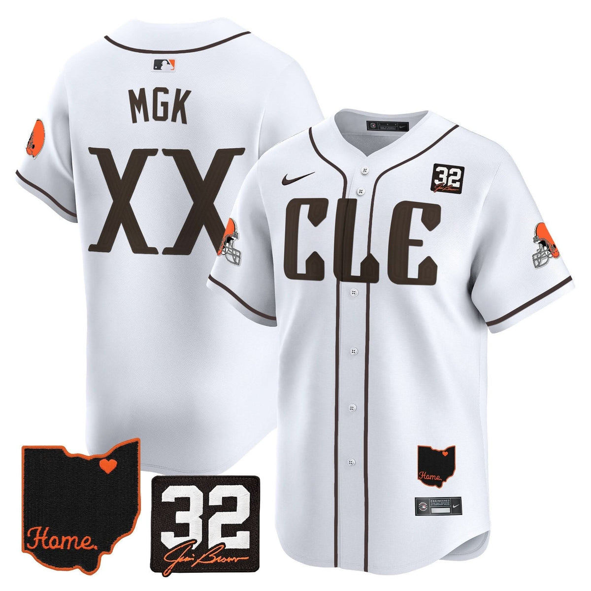 Men's Browns #32 Jim Brown Memorial & Home Patch Vapor Premier Limited Jersey - All Stitched