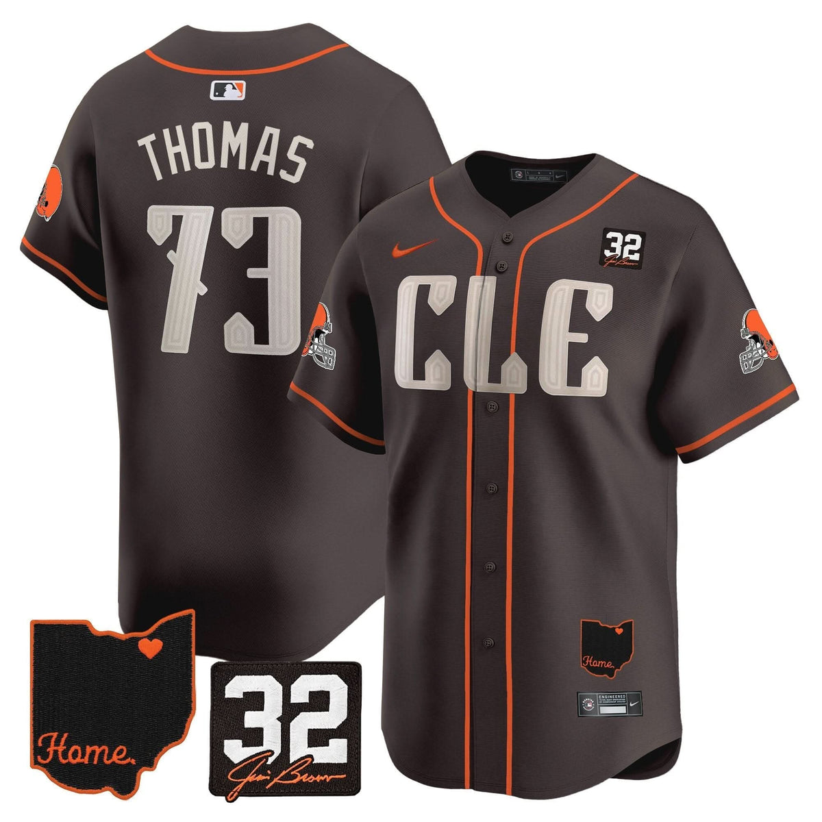 Men's Browns #32 Jim Brown Memorial & Home Patch Vapor Premier Limited Jersey - All Stitched