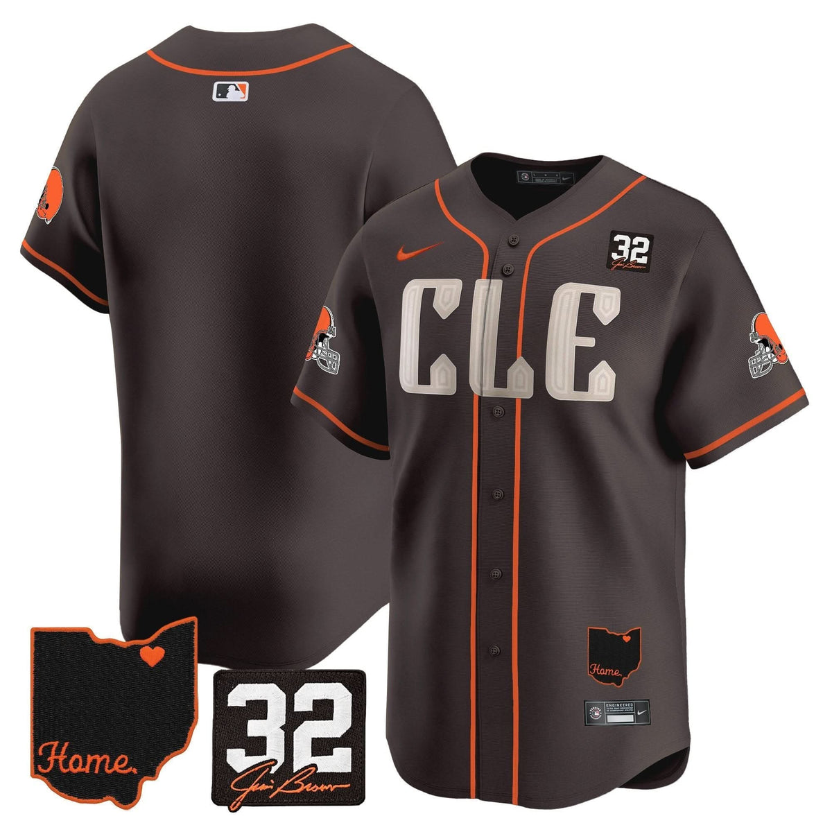 Men's Browns #32 Jim Brown Memorial & Home Patch Vapor Premier Limited Jersey - All Stitched