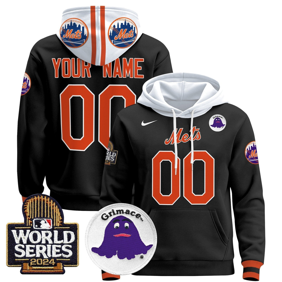 Mets Grimace 2024 World Series Custom Pullover Hoodie