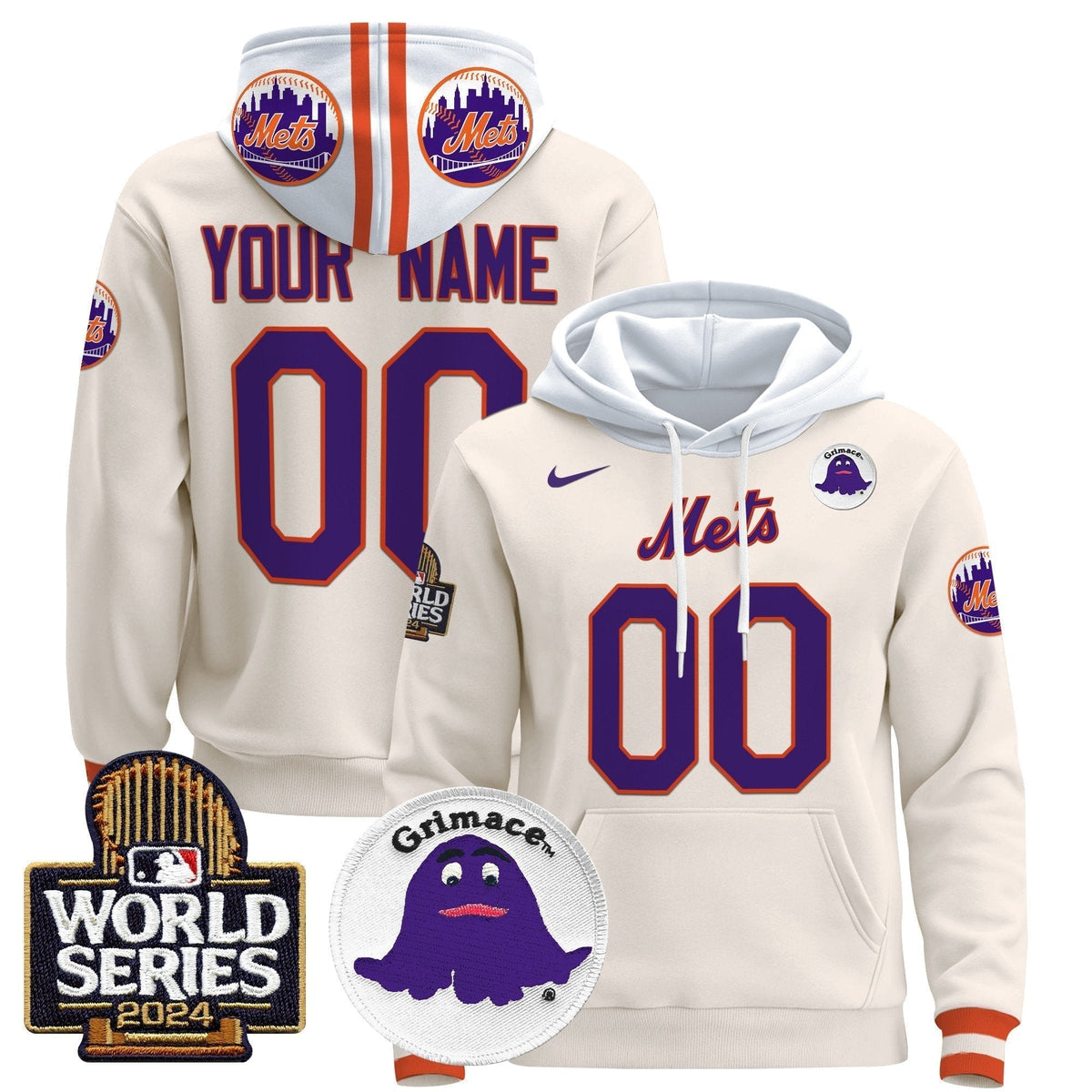 Mets Grimace 2024 World Series Custom Pullover Hoodie