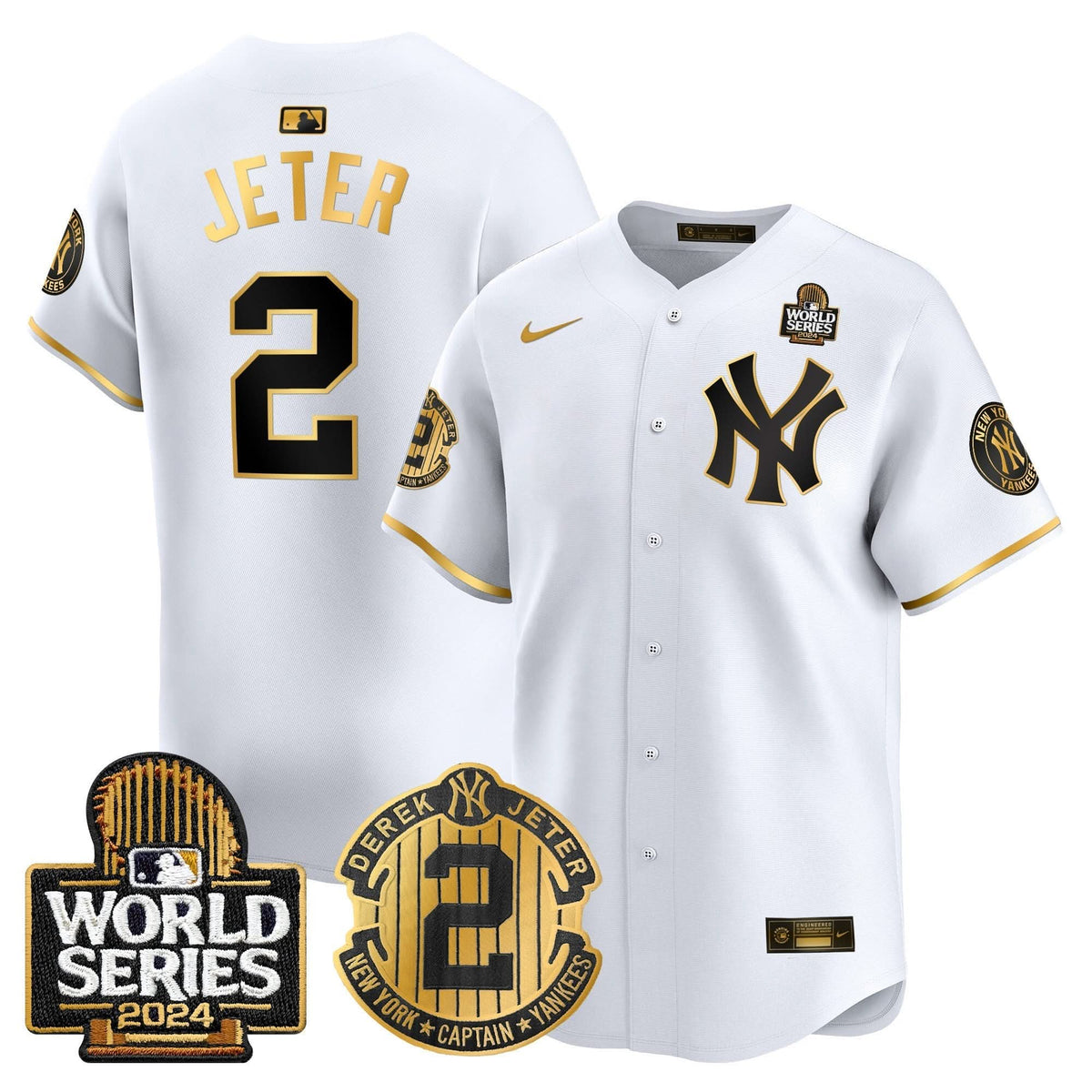 Men's Yankees Derek Jeter Patch 2024 World Series Vapor Premier Limited Jersey - All Stitched