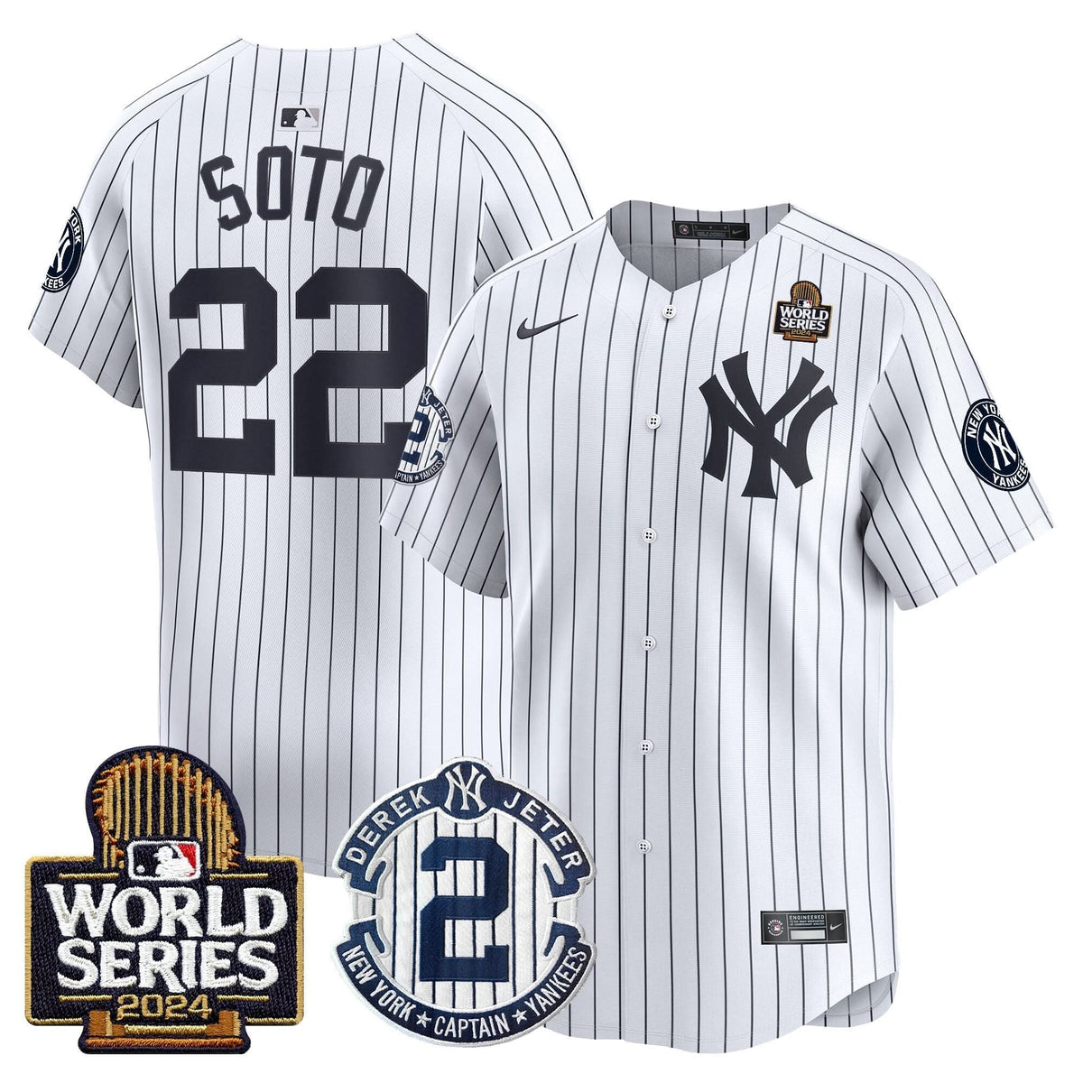 Men's Yankees Derek Jeter Patch 2024 World Series Vapor Premier Limited Jersey - All Stitched