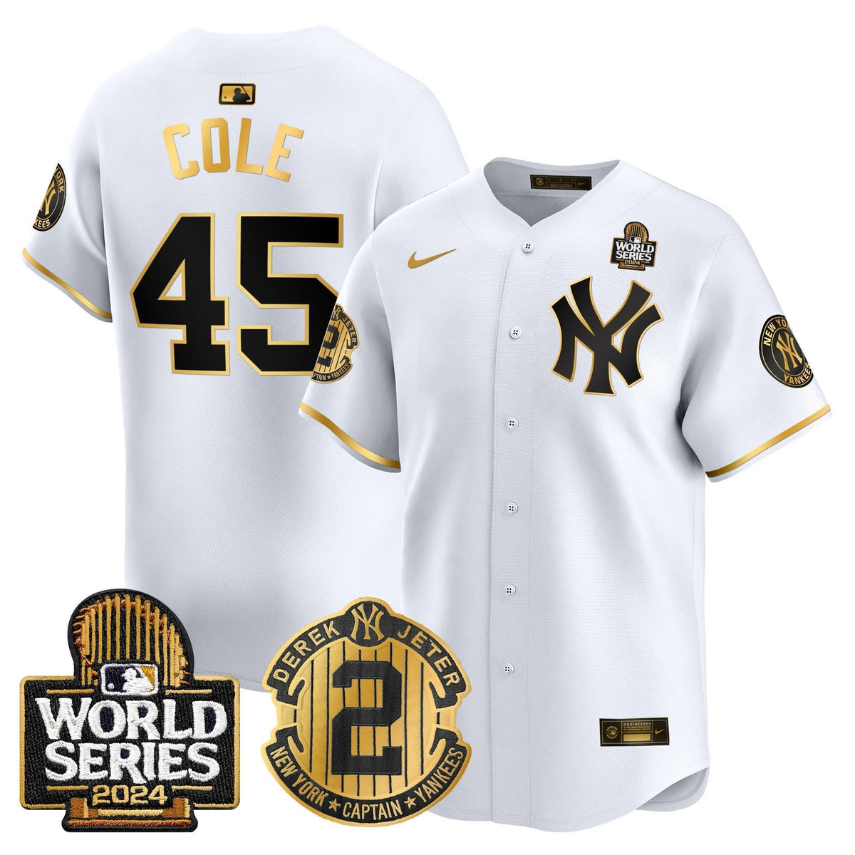 Men's Yankees Derek Jeter Patch 2024 World Series Vapor Premier Limited Jersey - All Stitched