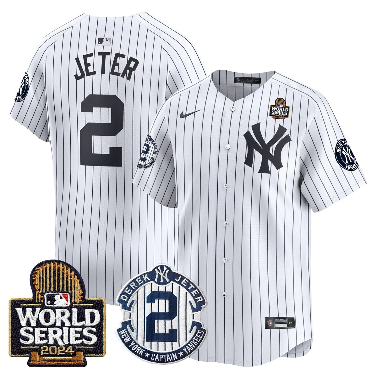Men's Yankees Derek Jeter Patch 2024 World Series Vapor Premier Limited Jersey - All Stitched