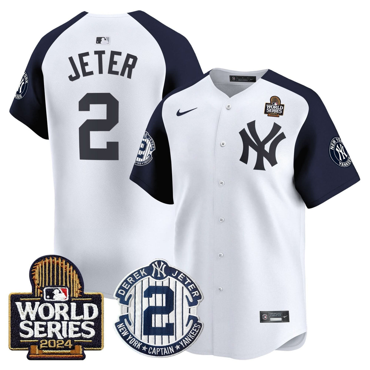 Men's Yankees Derek Jeter Patch 2024 World Series Vapor Premier Limited Jersey - All Stitched