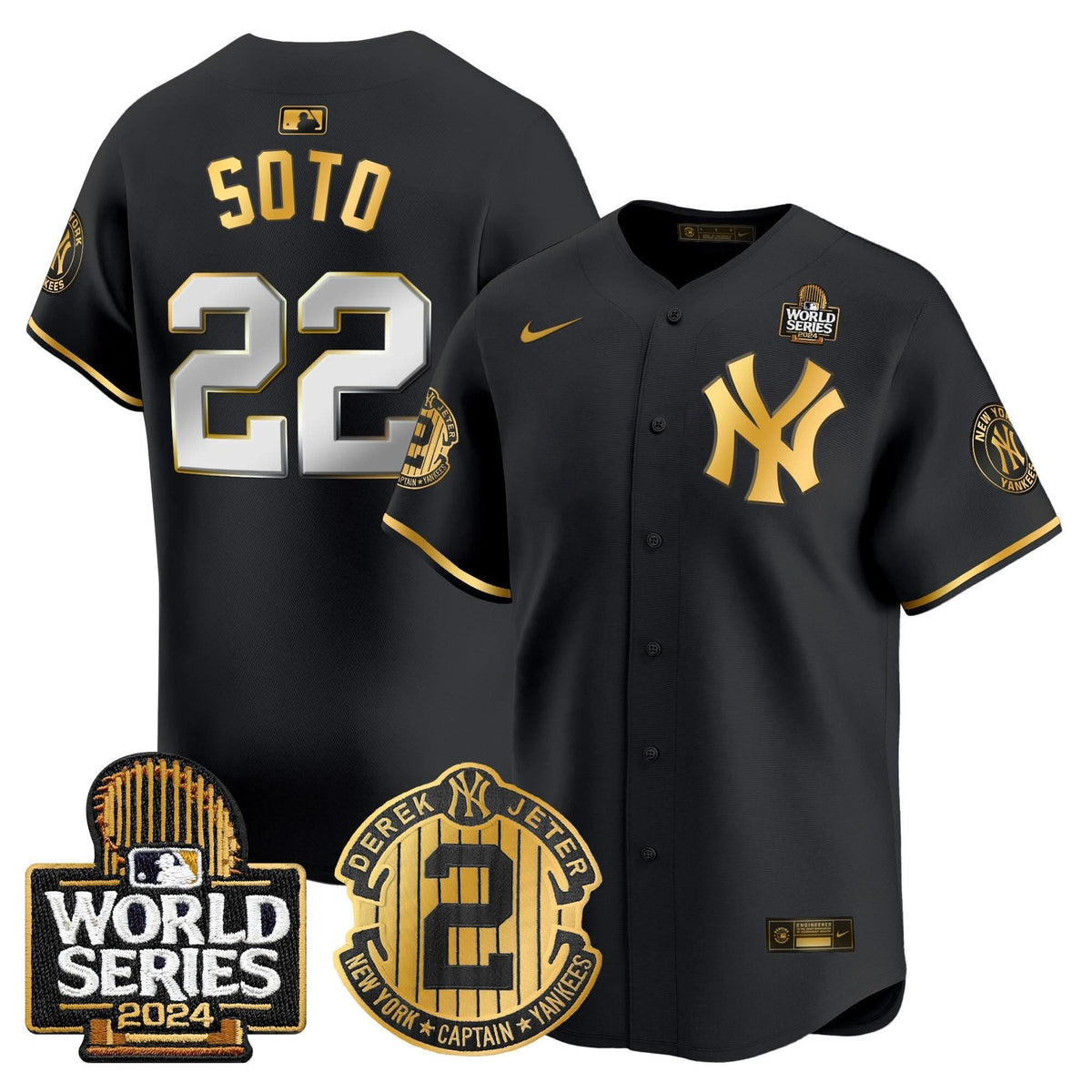 Men's Yankees Derek Jeter Patch 2024 World Series Vapor Premier Limited Jersey - All Stitched