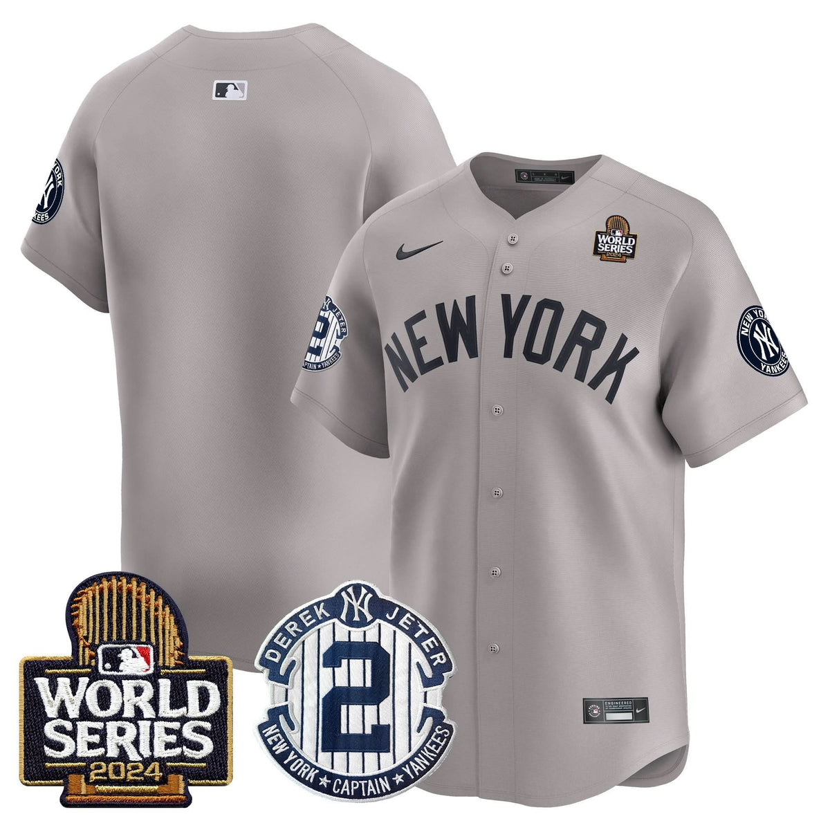 Men's Yankees Derek Jeter Patch 2024 World Series Vapor Premier Limited Jersey - All Stitched