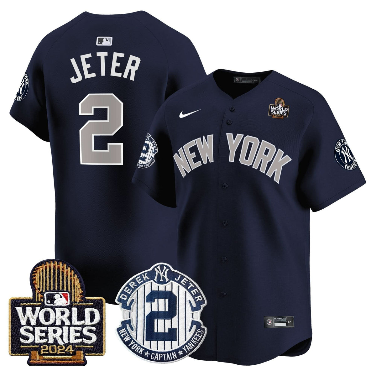 Men's Yankees Derek Jeter Patch 2024 World Series Vapor Premier Limited Jersey - All Stitched