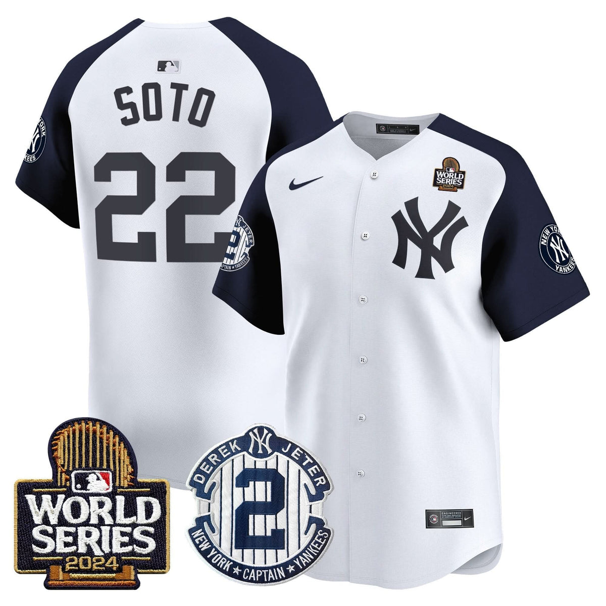 Men's Yankees Derek Jeter Patch 2024 World Series Vapor Premier Limited Jersey - All Stitched