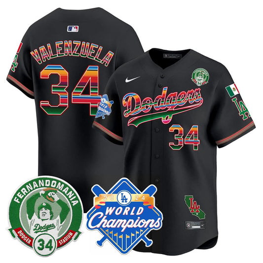 Dodgers Mexico Fernando Memorial & 2024 World Series Champions Patch Jersey - All Stitched