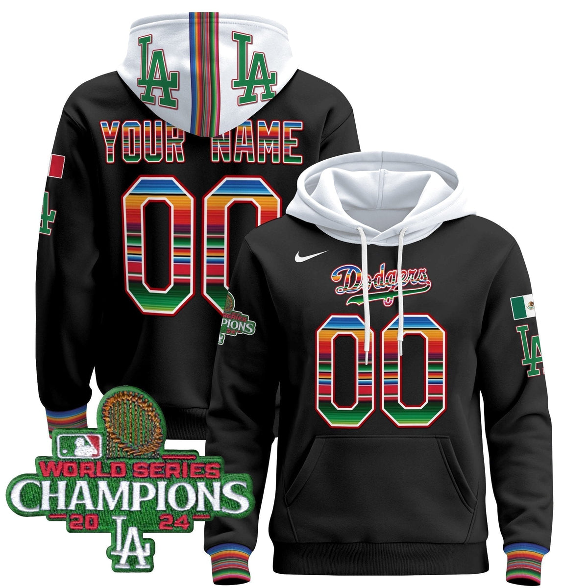 Dodgers Mexico 2024 World Series Champions Custom Pullover Hoodie