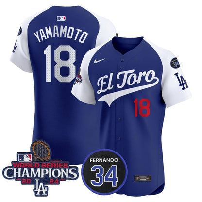 LAD El Toro 2024 World Series Champions Patch Vapor Premier Elite Jersey - Stitched
