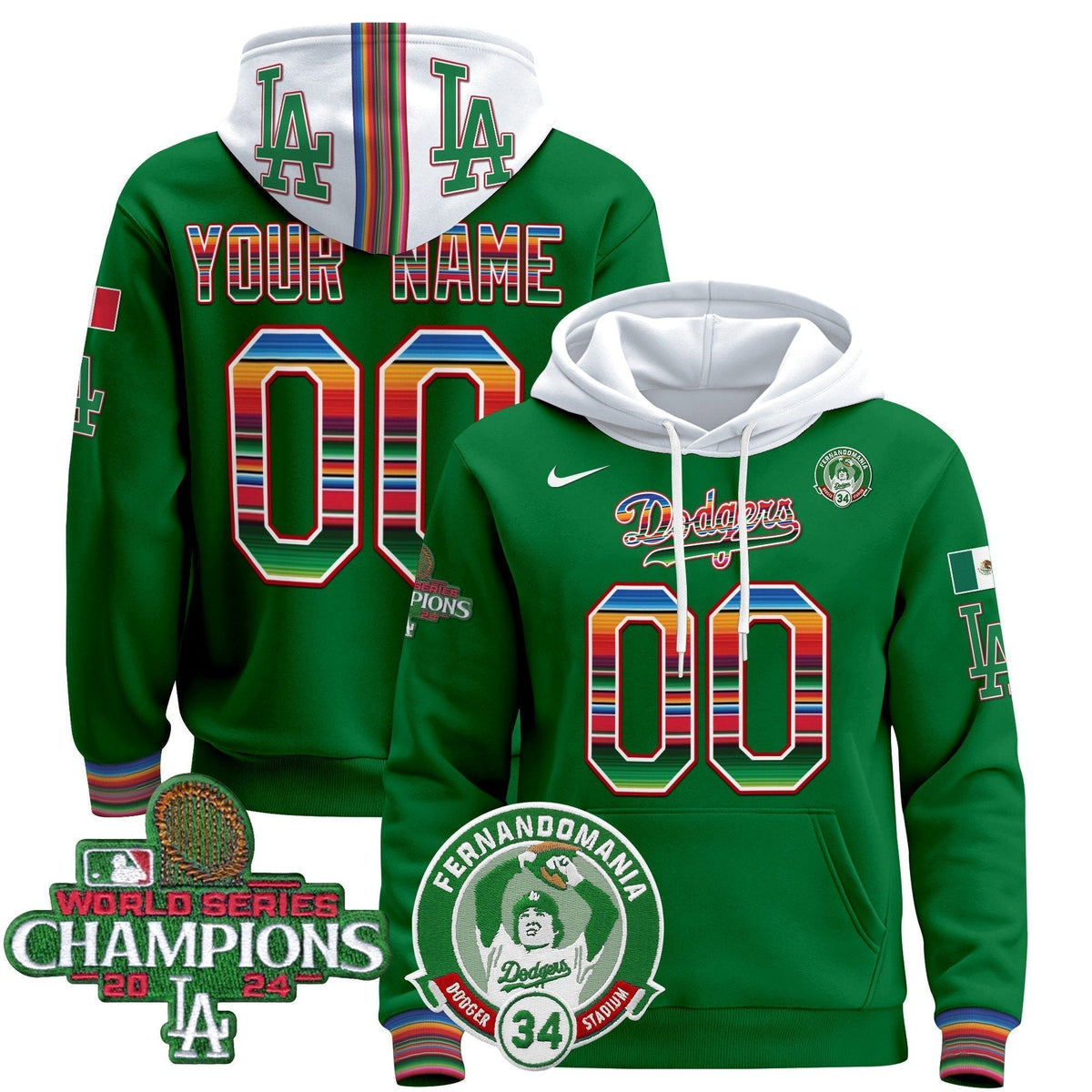 Dodgers Mexico 2024 World Series Champions Custom Pullover Hoodie V3