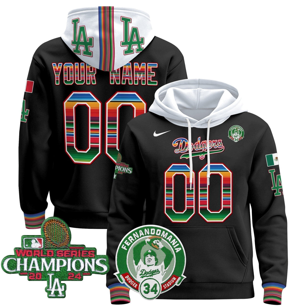 Dodgers Mexico 2024 World Series Champions Custom Pullover Hoodie V3