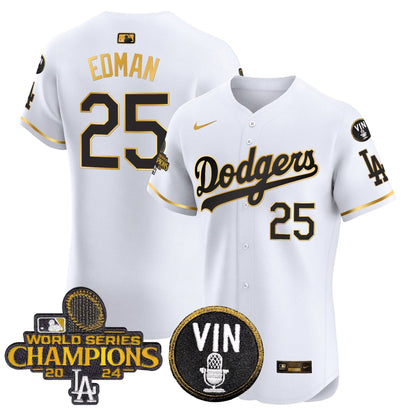 LAD 2024 World Series Champions Gold Trim Vapor Premier Elite Jersey - Stitched