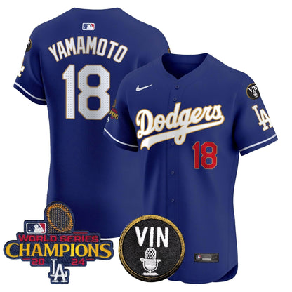 LAD 2024 World Series Champions Gold Trim Vapor Premier Elite Jersey - Stitched