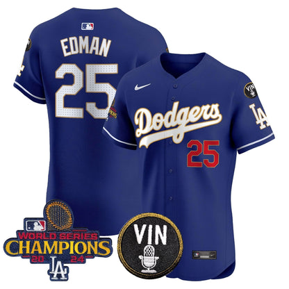LAD 2024 World Series Champions Gold Trim Vapor Premier Elite Jersey - Stitched