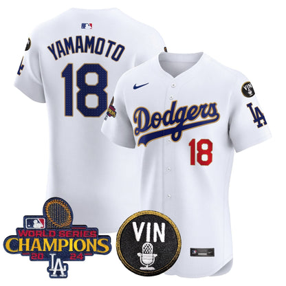 LAD 2024 World Series Champions Gold Trim Vapor Premier Elite Jersey - Stitched