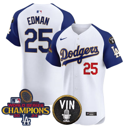 LAD 2024 World Series Champions Gold Trim Vapor Premier Elite Jersey - Stitched