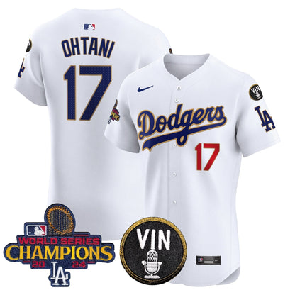 LAD 2024 World Series Champions Gold Trim Vapor Premier Elite Jersey - Stitched