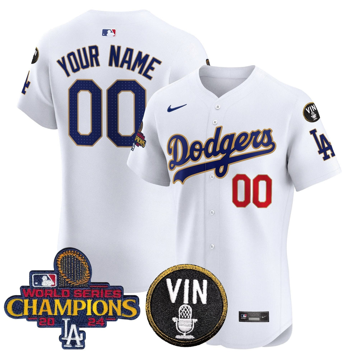 LAD 2024 World Series Champions Gold Trim Vapor Premier Elite Custom Jersey - Stitched