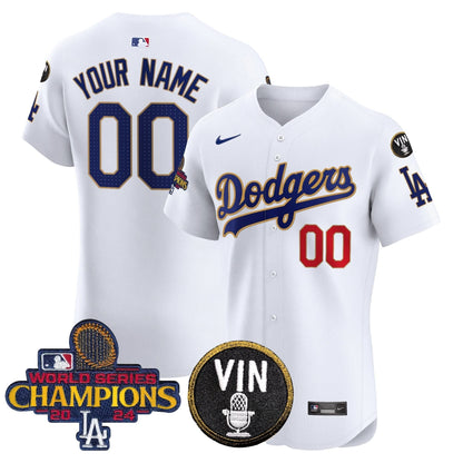 LAD 2024 World Series Champions Gold Trim Vapor Premier Elite Custom Jersey - Stitched