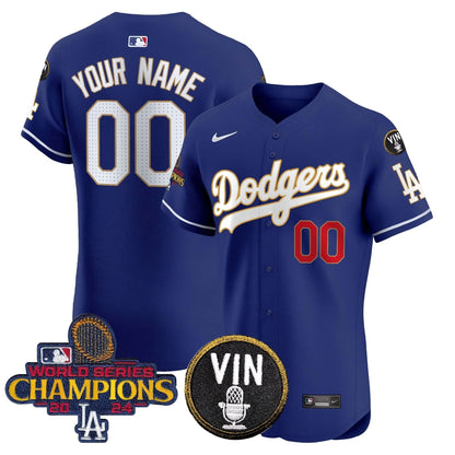 LAD 2024 World Series Champions Gold Trim Vapor Premier Elite Custom Jersey - Stitched